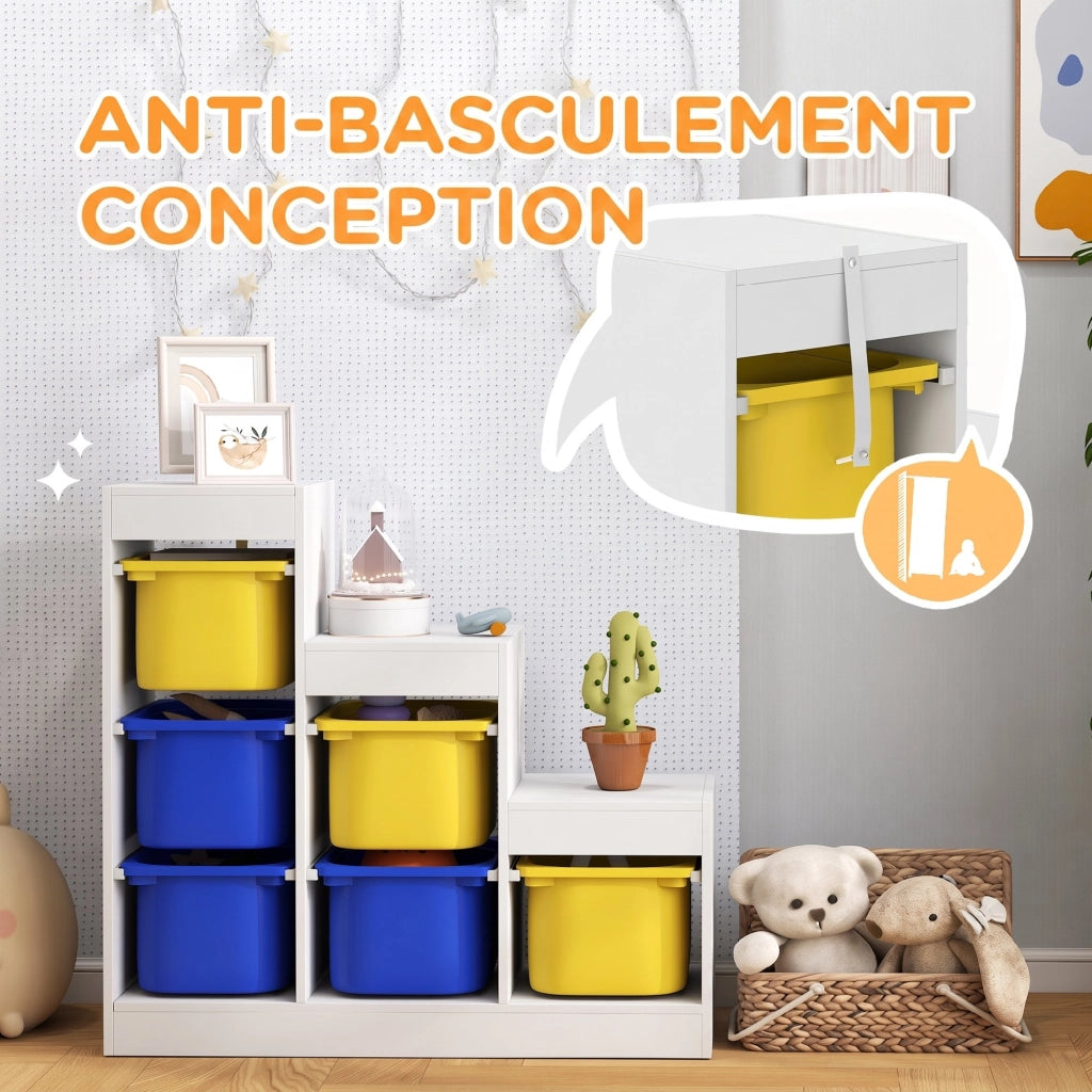 Meuble de Rangement pour Jouets 3 Niveaux 3-8 Ans Bleu Jaune