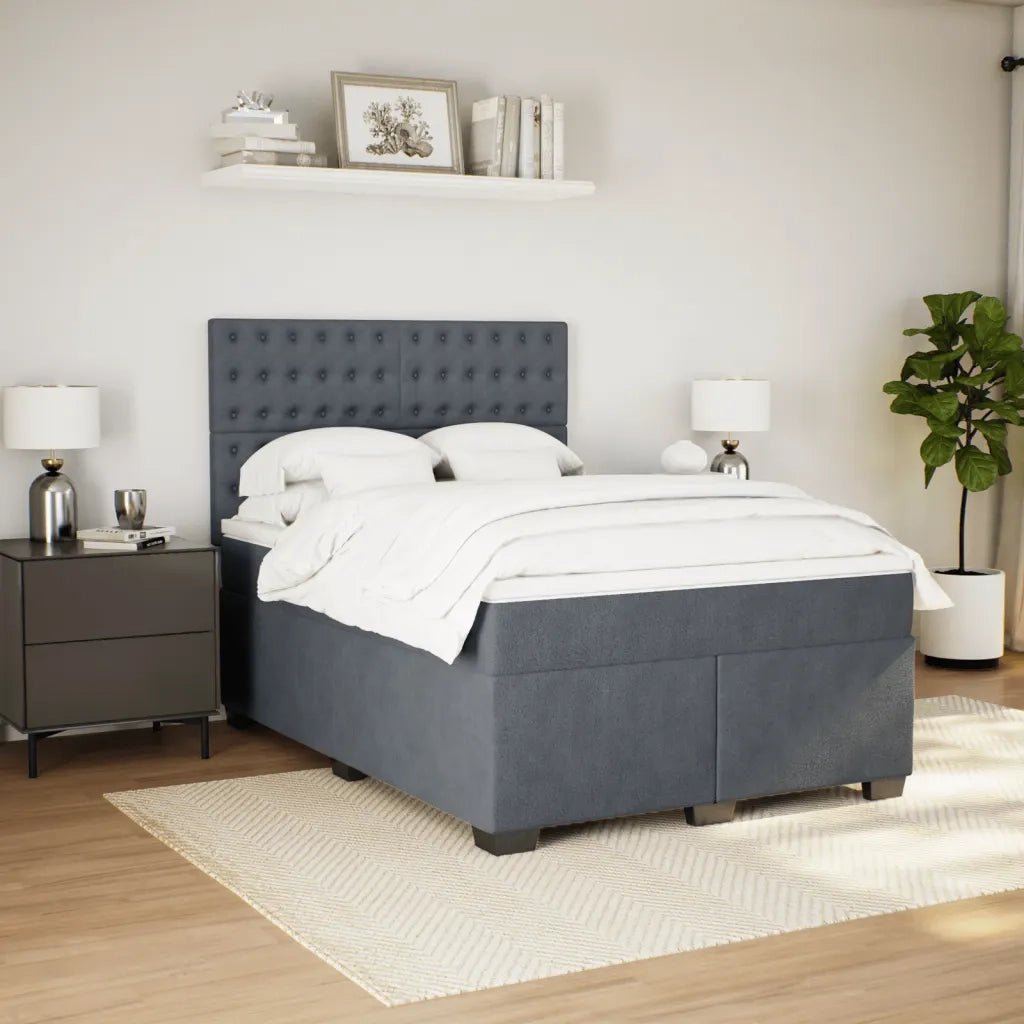 Giroletto a Molle con Materasso Grigio Scuro 140x190 cm Velluto