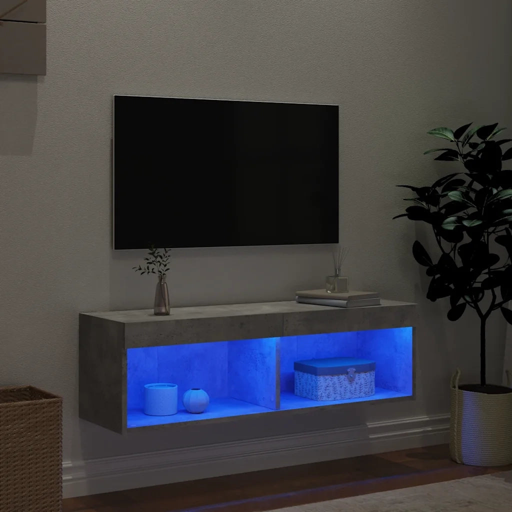 Mobile Porta TV con Luci LED-Credenza per TV Grigio Cemento 100x30x30 cm