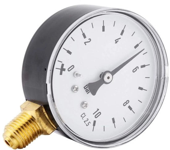 Manometro per misurare la pressione idrica 0-10 bar - Drukmeter per aria/olio/gas - Connettiore 1/4 pollici NPT - Montaggio laterale - Prestazioni stabili