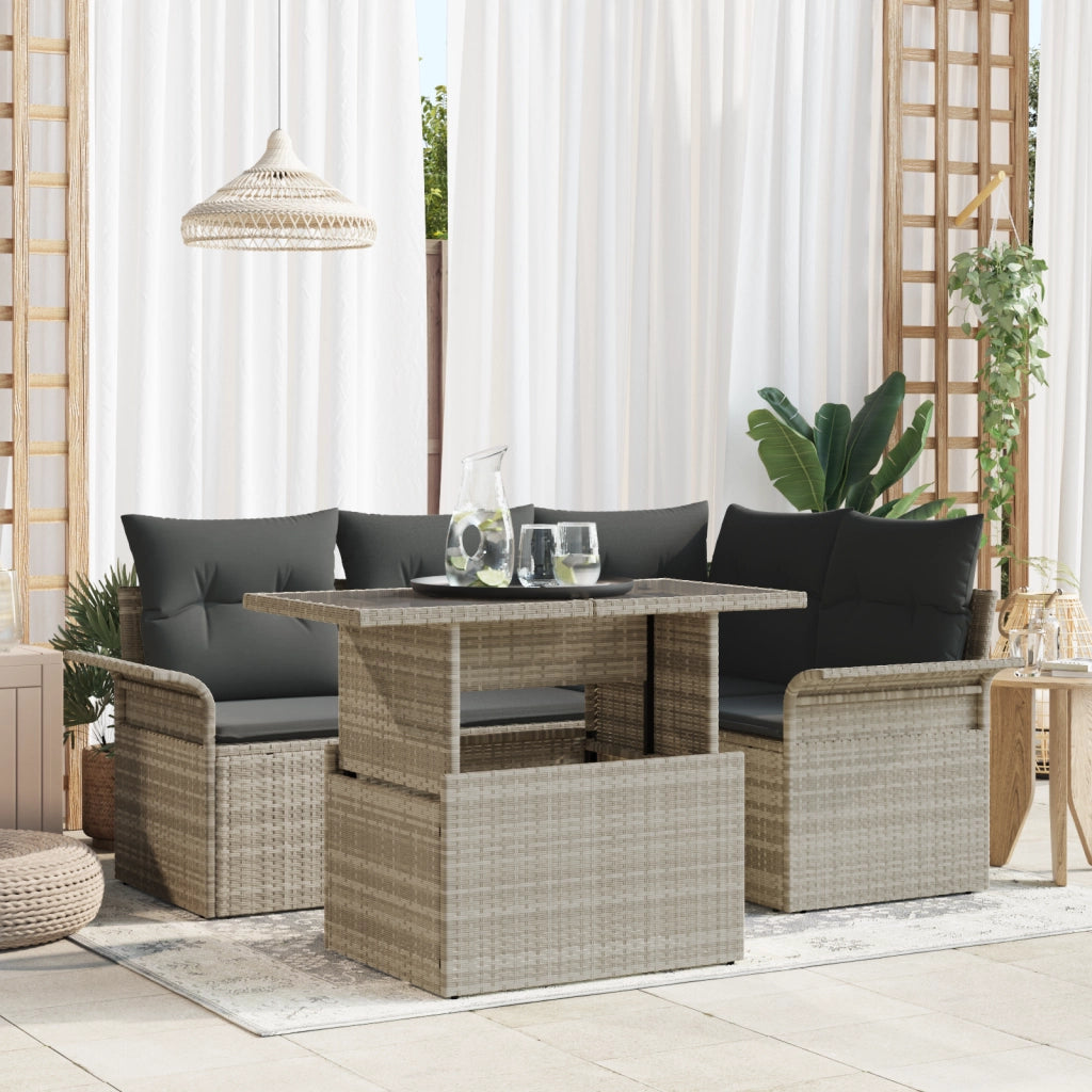 Set divani giardino 5 pezzi con cuscini grigio chiaro in polirattan