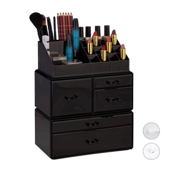Organizzatore di trucchi - 21 cassette - 5 ripiani - custodia per matite per labbra - nero