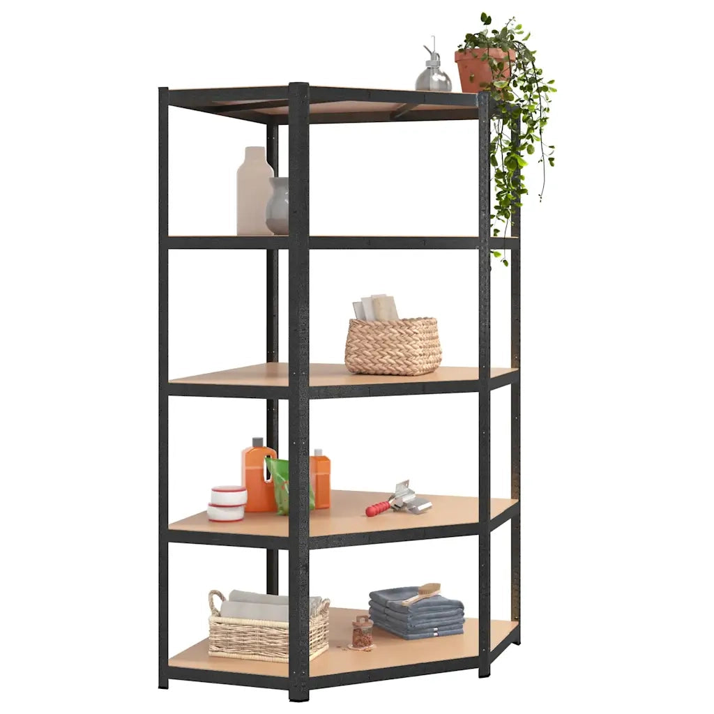 Scaffale Angolare Resistente 5 Ripiani Grigio Acciaio e Legno CFW2524600