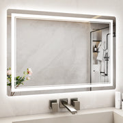 Specchio da Bagno LED 80x60cm - RATTANTREE - Specchio per il Trucco con Illuminazione a 3 colore con controllo a sfioramento - Specchio da Bagno Antiappannamento