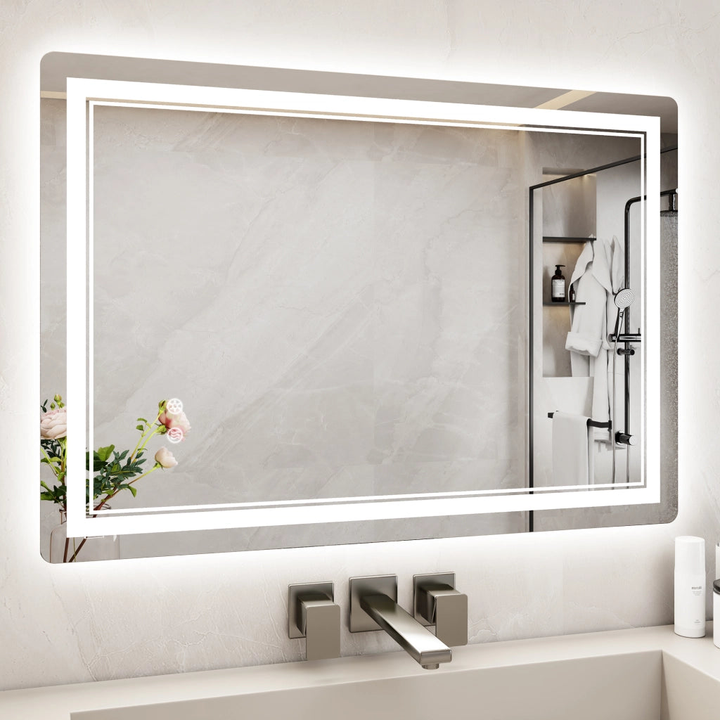 Specchio da Bagno LED 80x60cm - RATTANTREE - Specchio per il Trucco con Illuminazione a 3 colore con controllo a sfioramento - Specchio da Bagno Antiappannamento