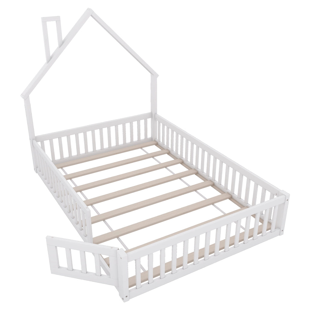 Letto a baldacchino bianco in pino con rete a doghe 140x200 cm
