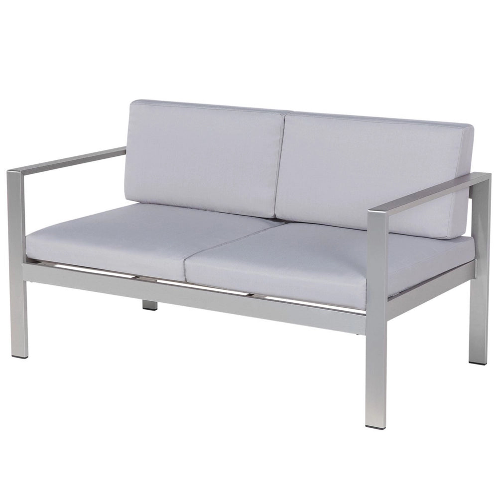 Set da giardino in 4 pezzi divano in legno di plastica grigio con 2 sedie e tavolino da caffè