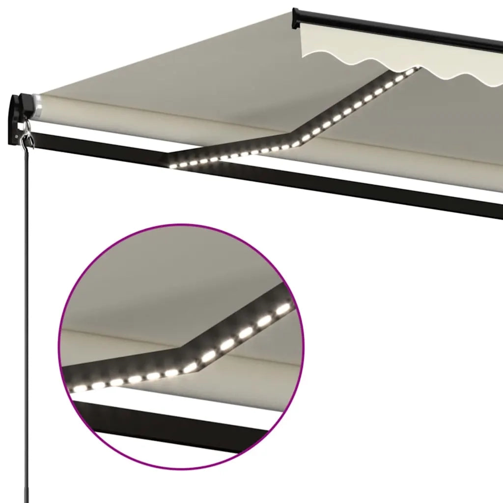 Tenda da Sole Retrattile Manuale con LED 500x300cm Crema 3069142