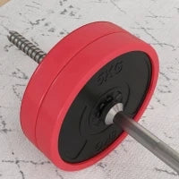 Set Bilanciere e Dischi da 30 kg totali con 6 Pesi e 2 Dadi, in Metallo, PU e Sabbia, 170x26x26 cm, Rosso