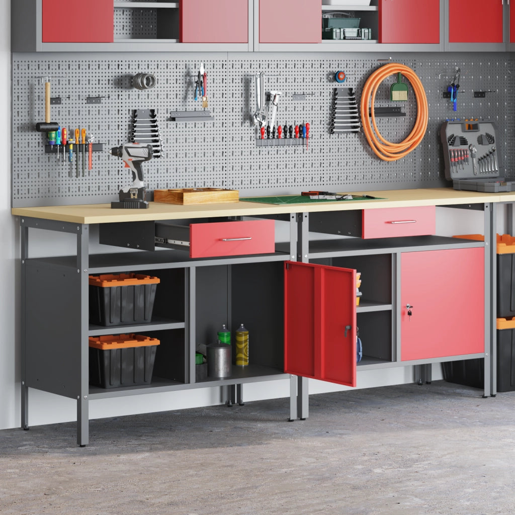Set di 2 panchine da lavoro  in acciaio rosso