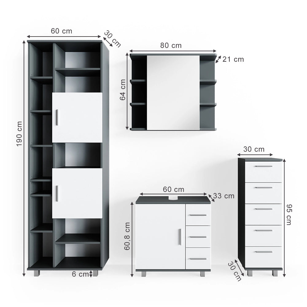 Vicco Set mobili bagno Antracite 4 parti