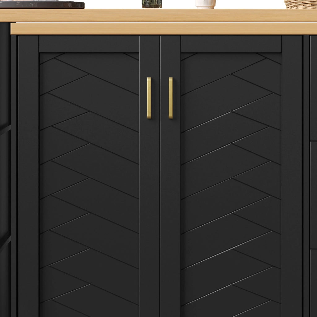 Carrello Bar Allungabile con 2 Ante e 3 Cassetti ¨C MINIMAL ¨C Bianco/Nero, Piano in Legno, 135-228x39x104 cm