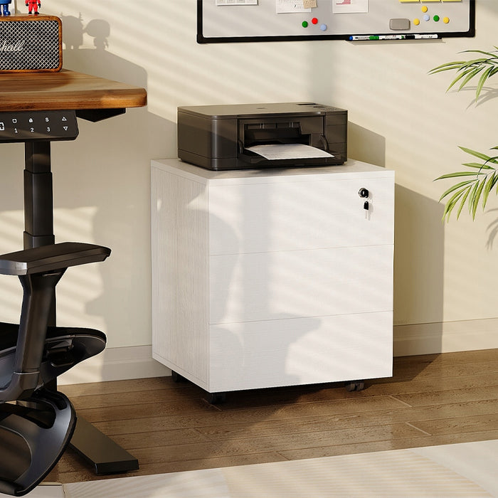 Contenitore da ufficio su ruote con cassetti con serratura, armadio mobile bianco