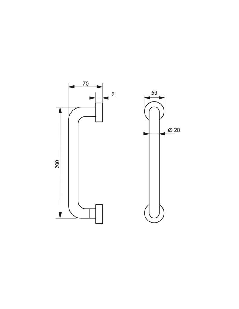 Maniglione bagno disabili, barra di ausilio dritta, 200mm, diametro Ø 19mm, acciaio inox 304 satinato - THIRARD