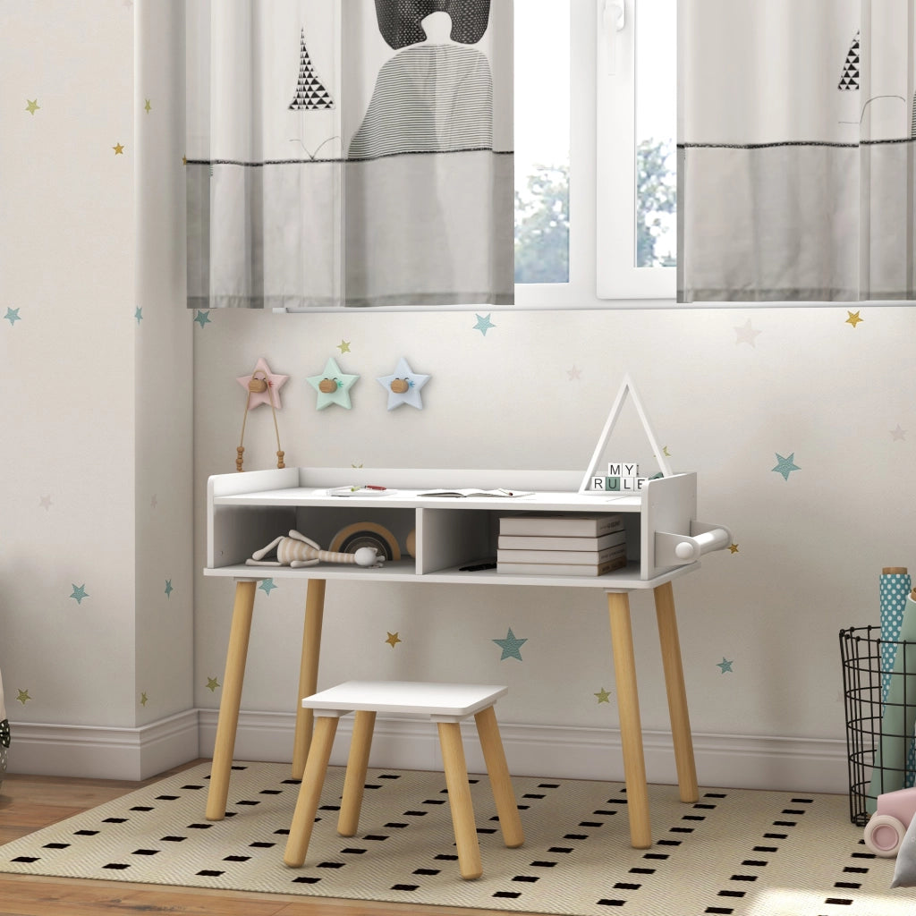Tavolino Bambini con Sgabello e Piano Reversibile ¨C zephmum ¨C Bianco
