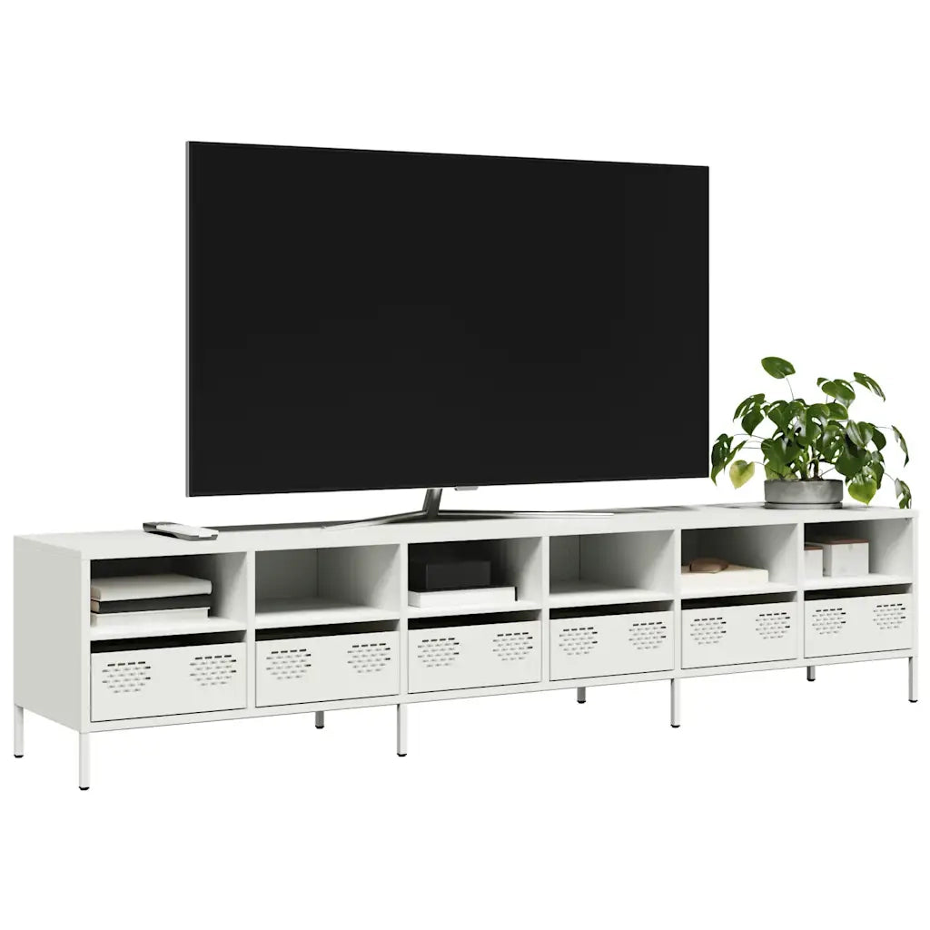 Mobile TV Bianco 202x39x43,5 cm in Acciaio Laminato a Freddo 3307160