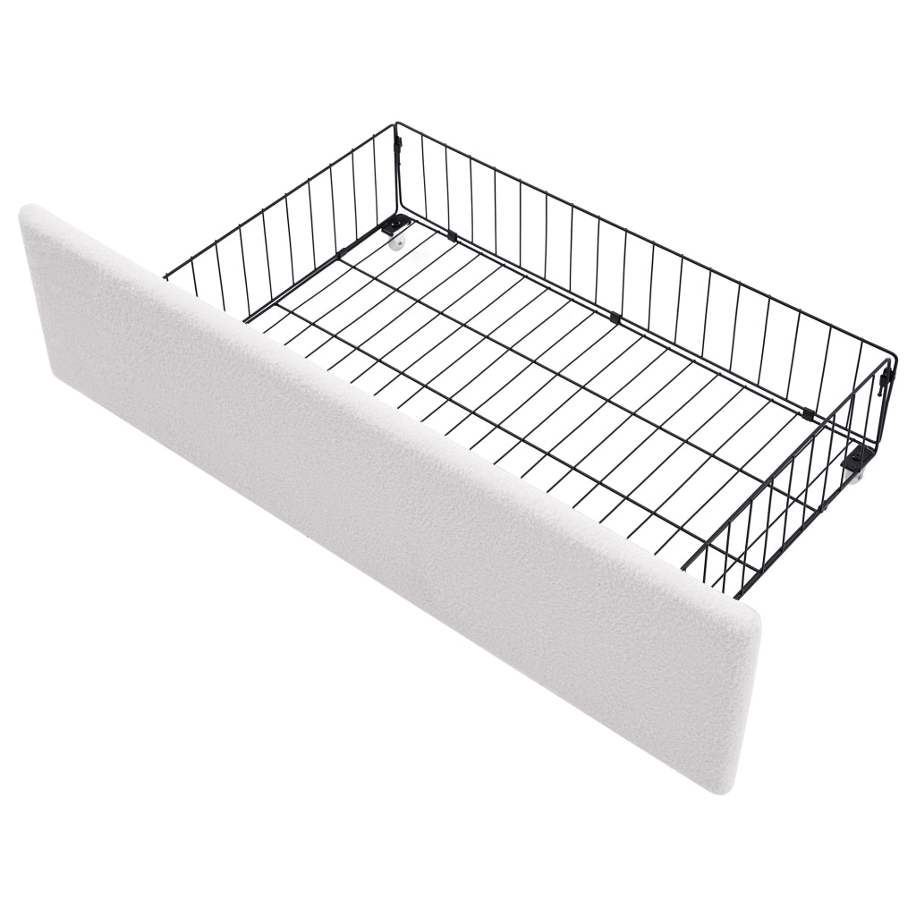 DESMIU Lit matrimoniale 140 × 200 cm 2 posti con LED, USB, Type-C e 4 cassetti, con materasso, in Sherpa, bianco