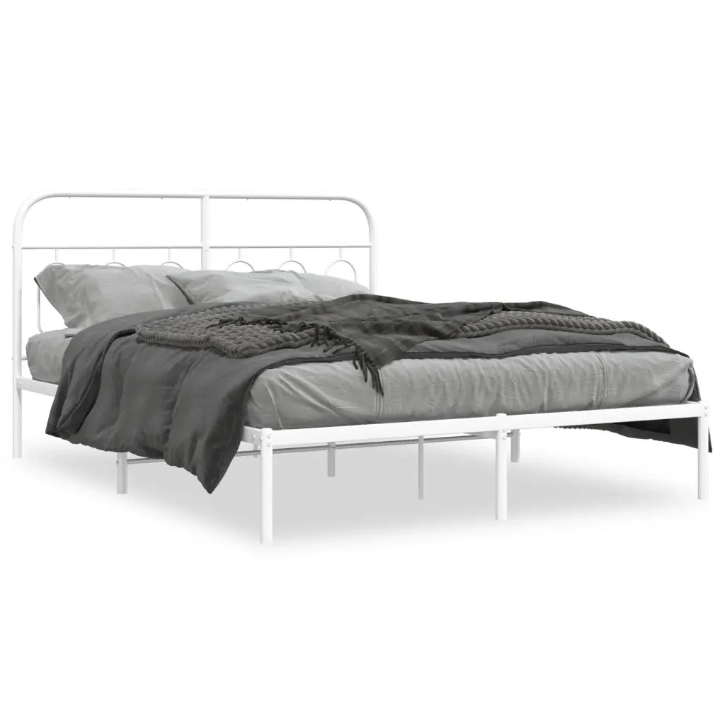 Giroletto con Testiera-Struttura Letto con testiera Metallo Bianco 135x190 cm 335362