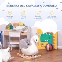 Cavallo a Dondolo per Bambini a Forma di Cigno, Dondolo Giocattolo Cavalcabile per Bambini 18-36 Mesi (Max 40kg), in Legno di Pioppo e Peluche, Bianco e Grigio