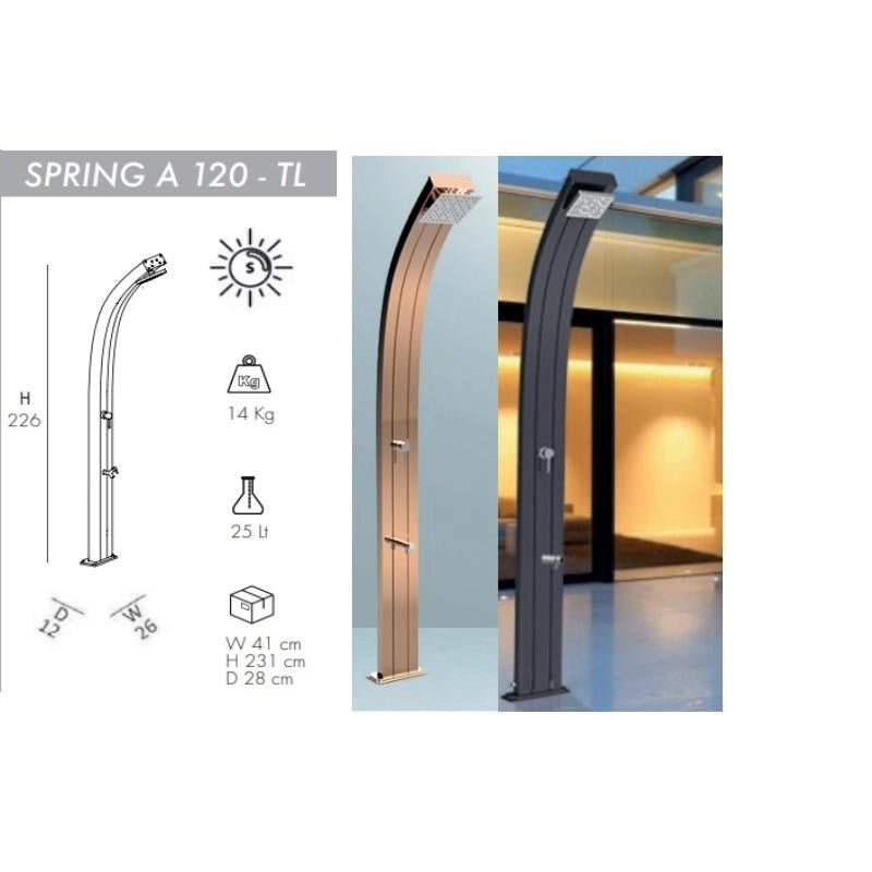 Doccia Solare In Alluminio Spring Top Line Con Miscelatore E Lavapiedi Colore Perla Nera Cv-A120-Tl/7300