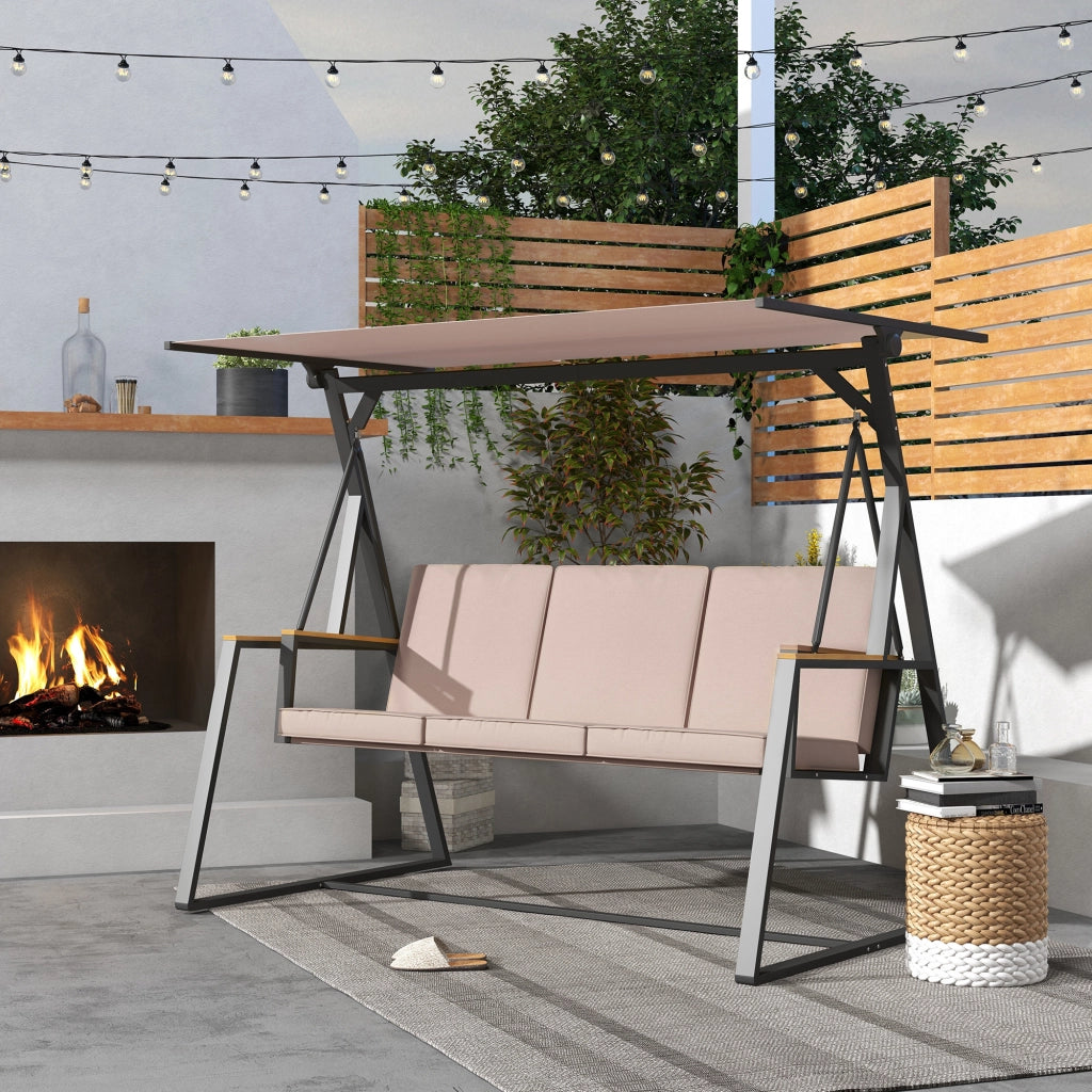Altalena da Giardino 3 Posti con Tetto ¨C zephmum ¨C Beige e Nero
