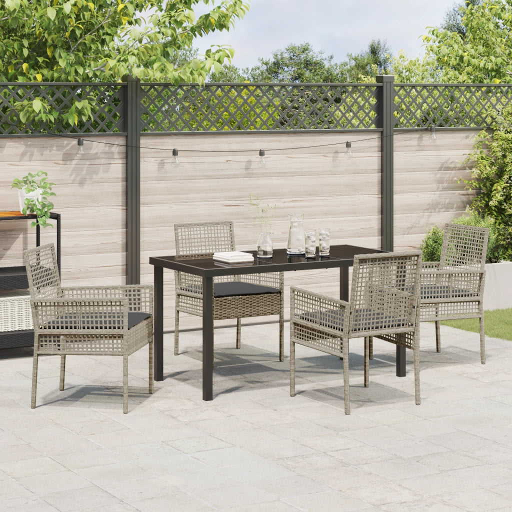 Set Pranzo Giardino 5 Pezzi con Cuscini Grigio Chiaro Rattan Polimerico