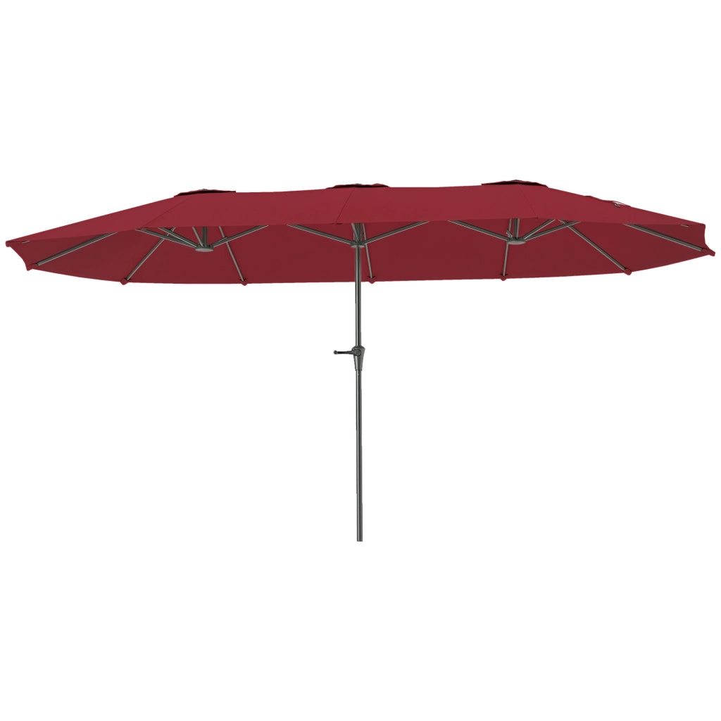 Ombrellone Doppio con Prese d'Aria e Manovella, in Metallo e Poliestere, 4x2.2x2.34 m, Nero e Rosso