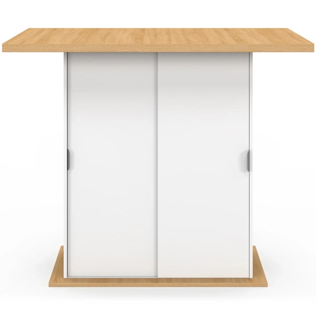 IDMarket - Isola centrale PAXTON 110 cm per 4 persone con contenitore in legno bianco e piano di lavoro effetto faggio