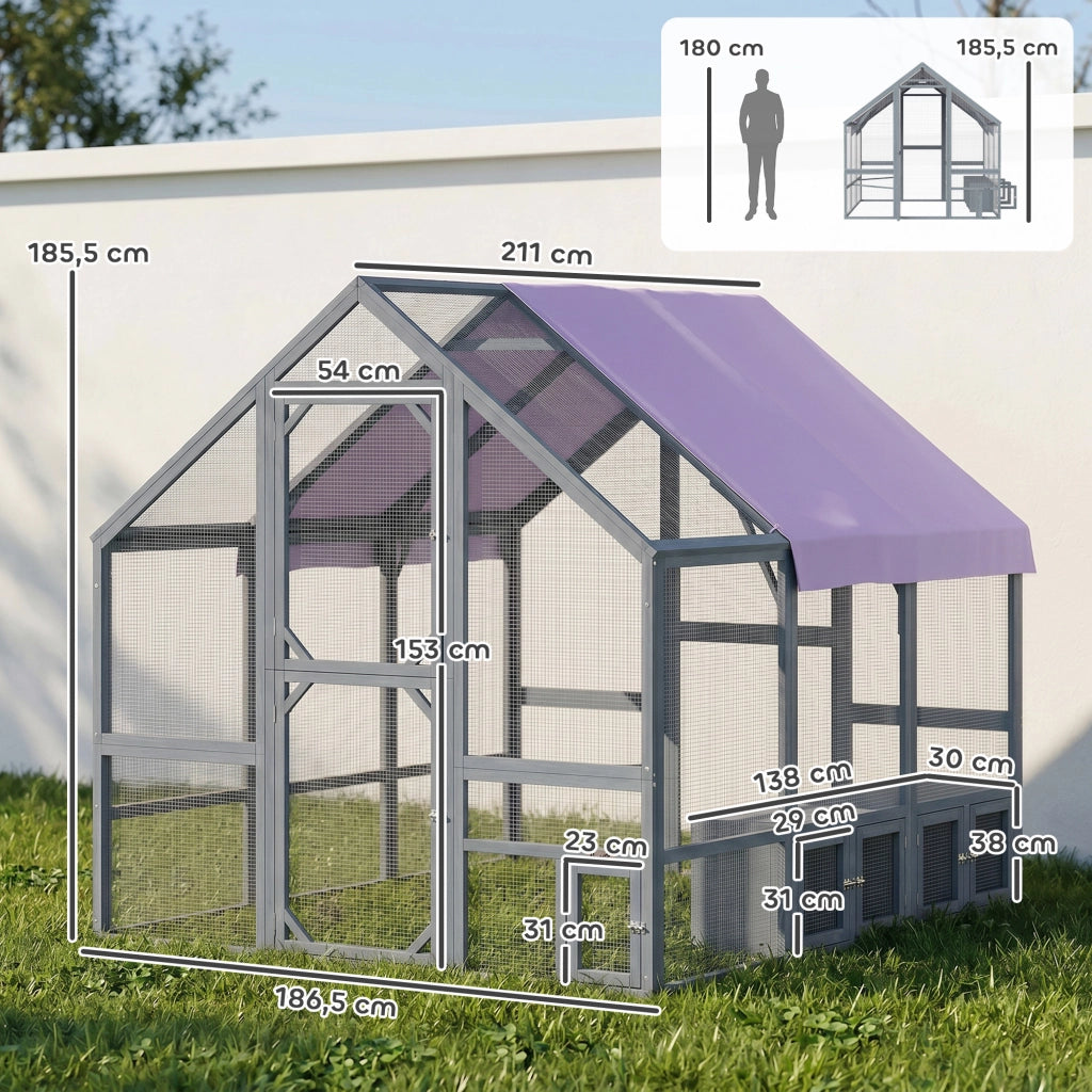 Pollaiolo in legno con tela impermeabile 2 nidi 2 posatoi per 8-10 galline ¨C zephmum ¨C 211x186.5x185.5 cm grigio scuro