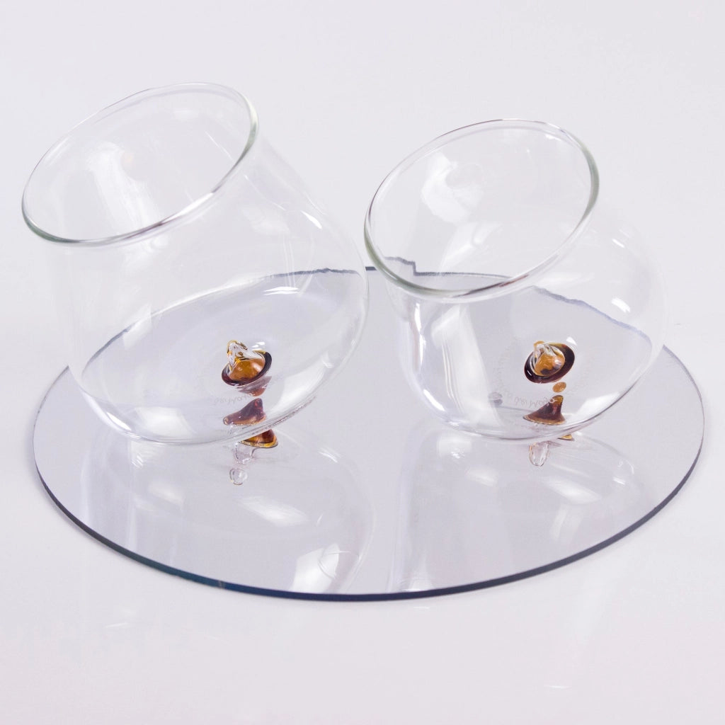 Pirolo Set 6 Bicchieri Junior Ambra in Vetro Borosilicato - Design a Trottola Rotante, Resistenti allo Shock Termico, Ideali per Bevande Eleganti