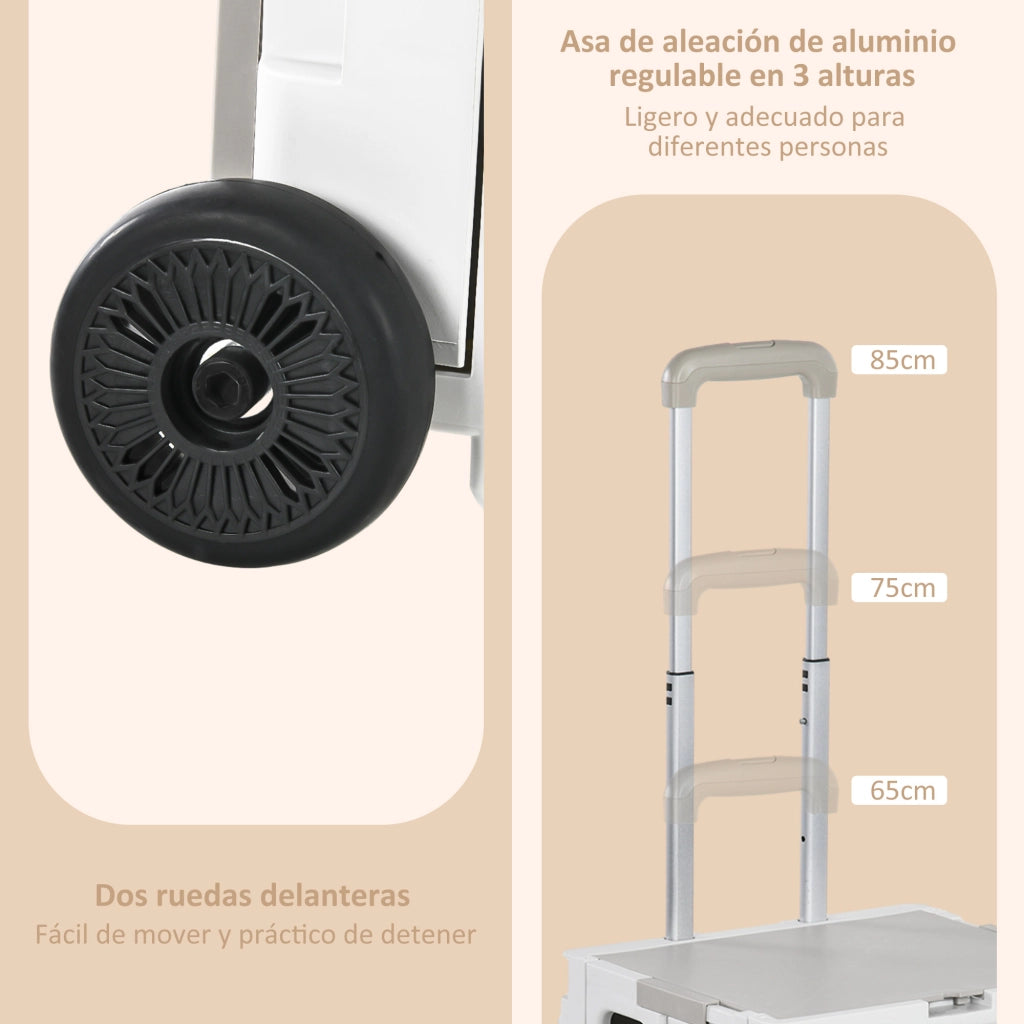 Carrello Spesa 2 Ruote ¨C Xylo ¨C Manico Regolabile 32L 41,5x32,5x85cm Bianco