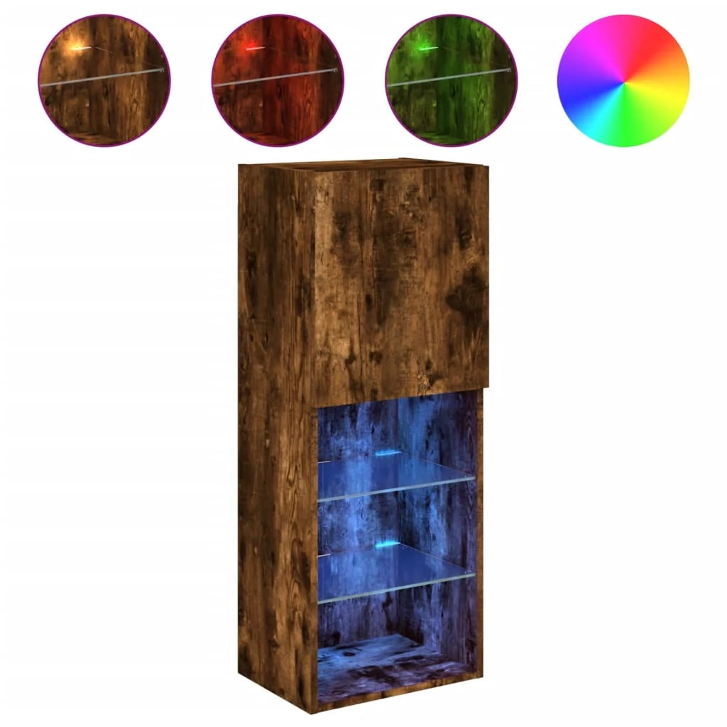 Mobile TV multimediale mensola TV credenza mobile TV per sala da pranzo soggiorno camera da letto con luci a LED rovere affumicato 40,5 x 30 x 102 cm marrone 02_0026740