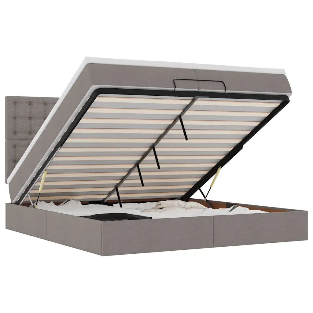 Struttura Letto Pouf con Materassi Tortora 200x200 cm Tessuto 3314201