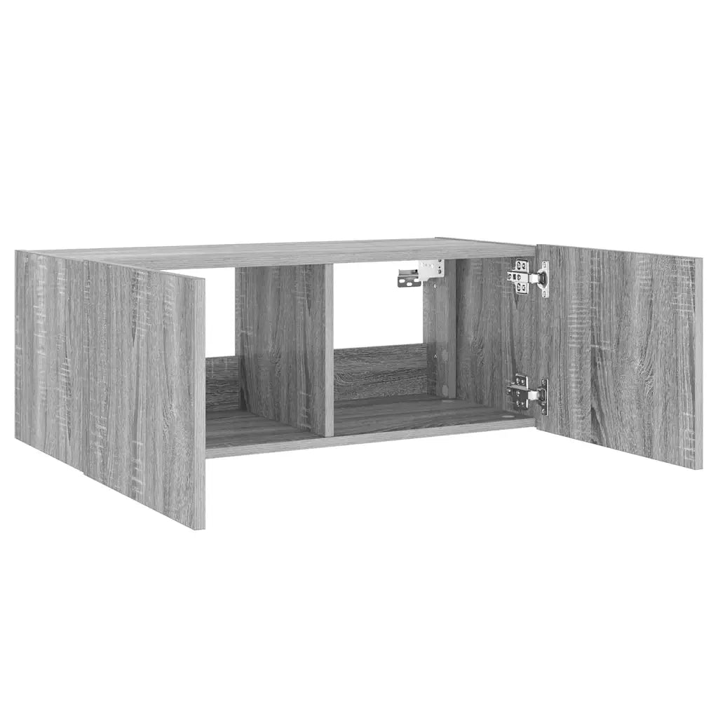 Mobile TV a Parete con Luci LED Grigio Sonoma 80x35x31 cm 837291