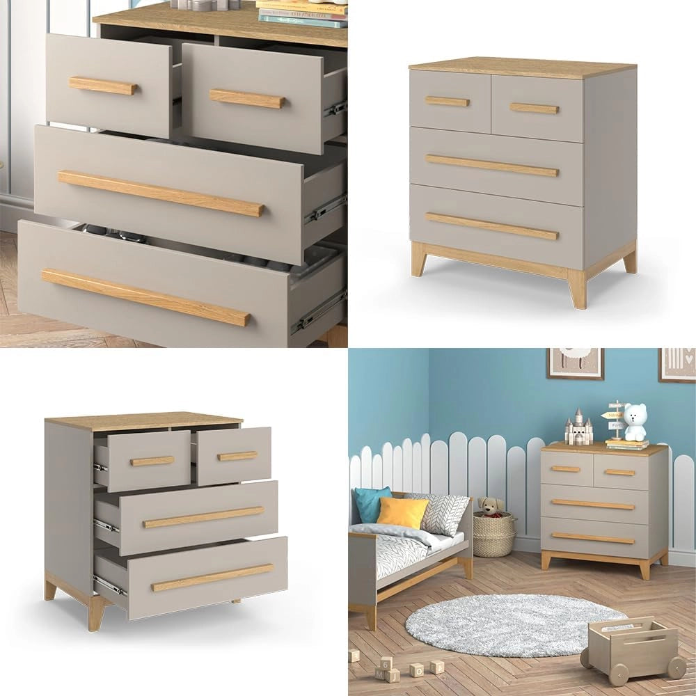 Cassettiera Malia, Quercia cashmere, 80 x 88 cm con 4 cassetti, adatto per riporre abiti e oggetti di uso quotidiano