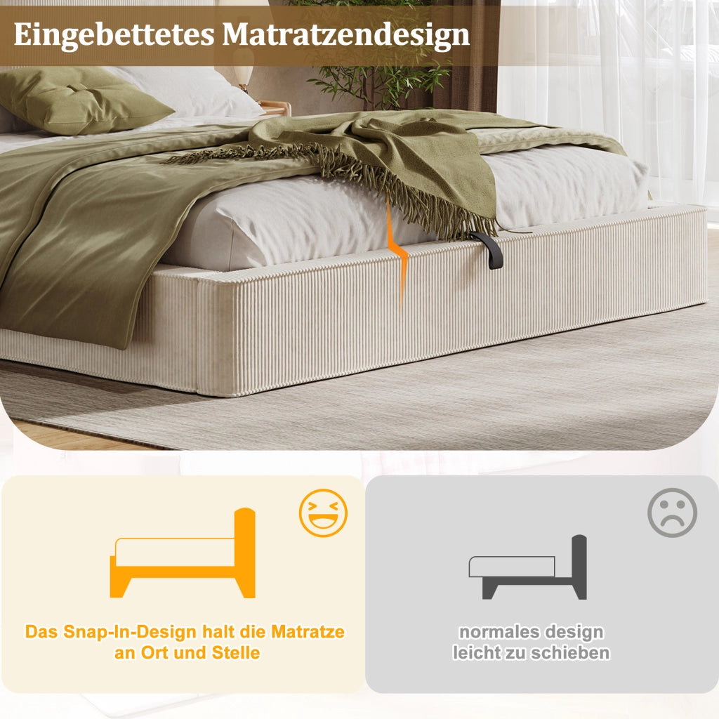LETTO Contenitore 180x200 cm in corda beige, con rete a doghe, senza materasso