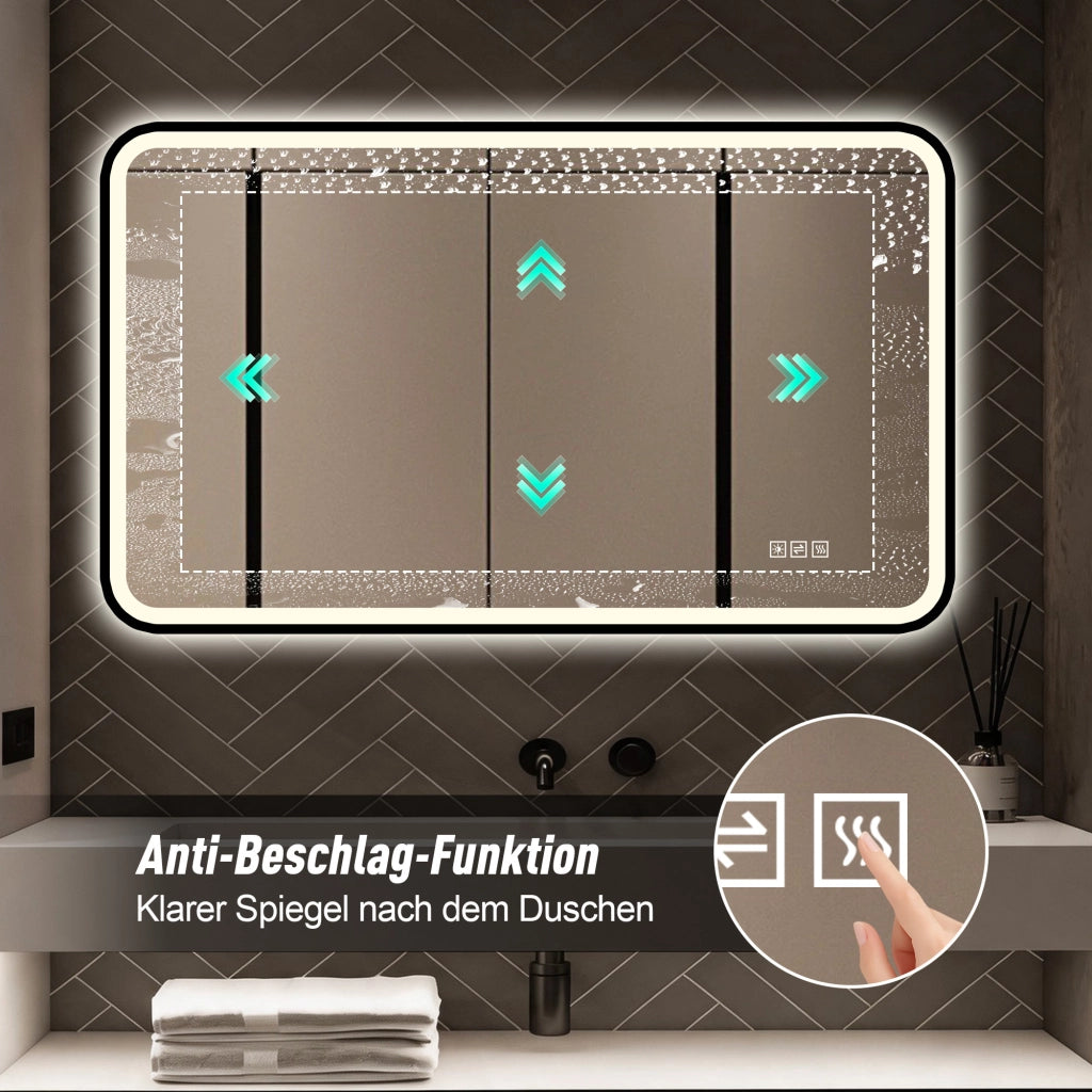 Specchio luminoso da bagno con luce frontale e posteriore antiappannamento 3 colori memoria nero 70 × 90 cm