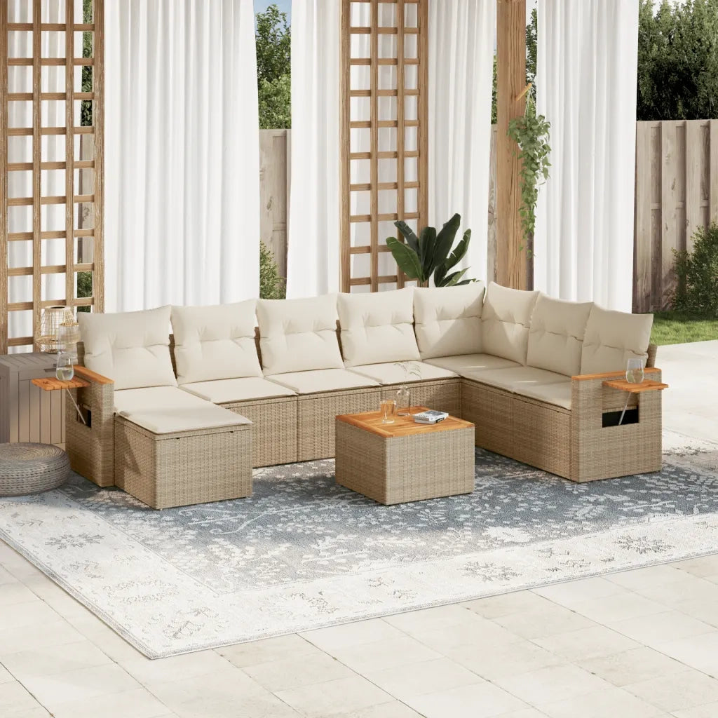 Set Divano da Giardino 9 pz con Cuscini Beige in Polyrattancod mxl 112918