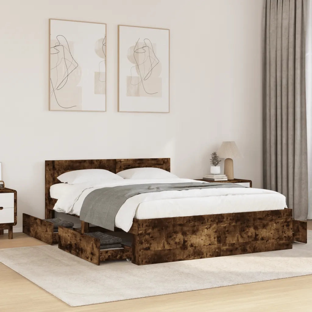 Giroletto con Testiera Rovere Fumo 140x200 cm Legno Multistrato