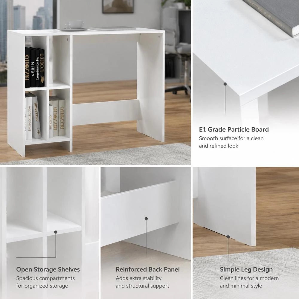 Modern White Computer Desk With Storage Shelves, Engineered Wood Home Office Writing Table, Easy Assembly Study Workstation, 102.5x35x75 Cm