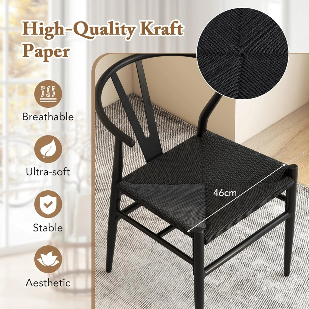 Set di 2 sedie da pranzo impilabili, da cucina, da soggiorno, con schienale e ampia seduta in rattan, portata 150 kg, con gambe in metallo, set di sedie 54 x 59 x 73 cm