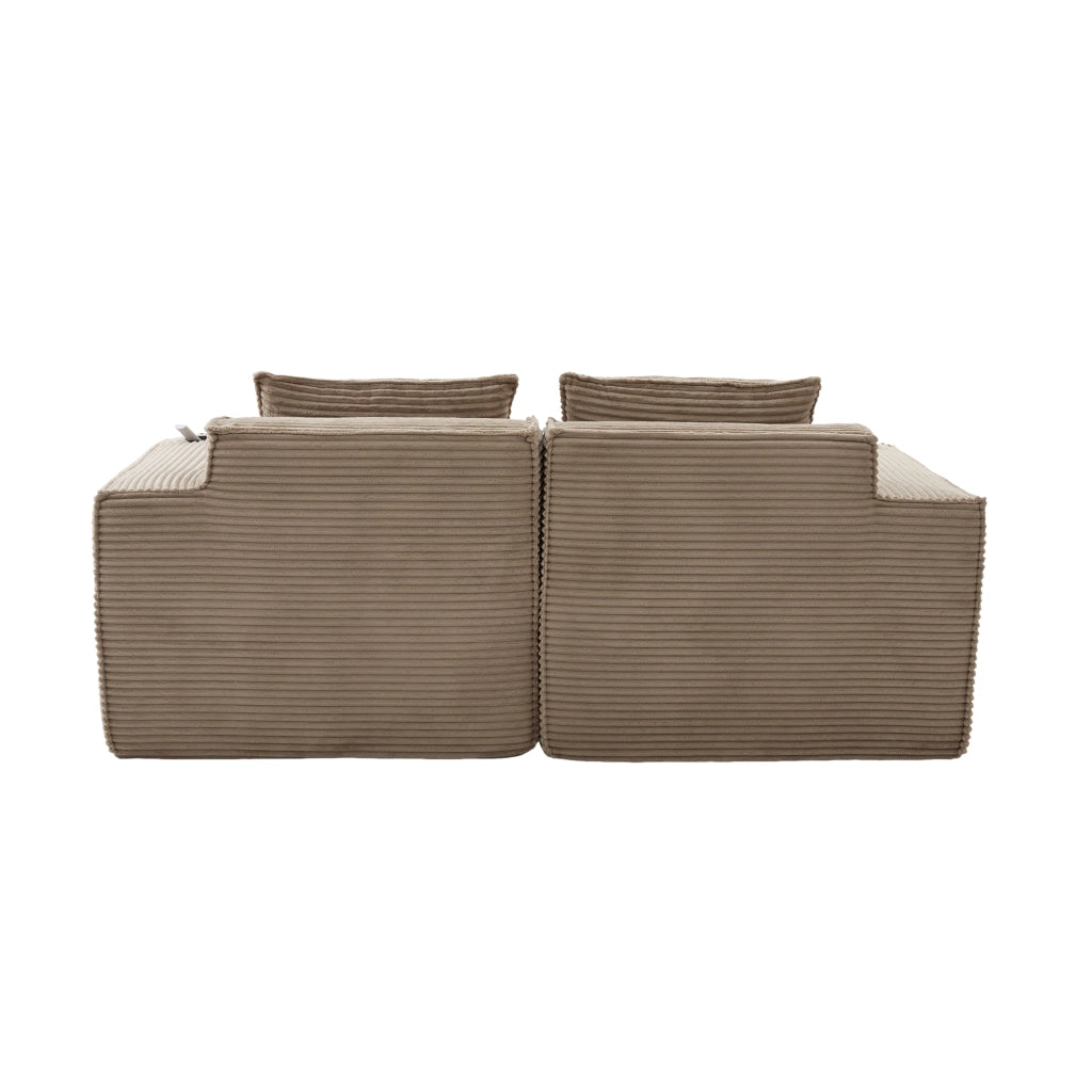 Divano modulare a 2 posti con portabicchieri e tasche laterali in velluto a coste khaki 188 × 90 × 75 cm