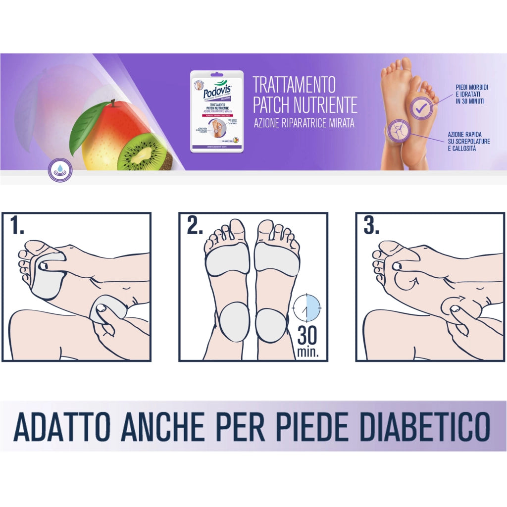 Trattamento Patch Nutriente Monodose, Trattamento Talloni Screpolati, con Azione Riparatrice Immediata, per Piedi Morbidi e Idratati a Lungo, Podovis