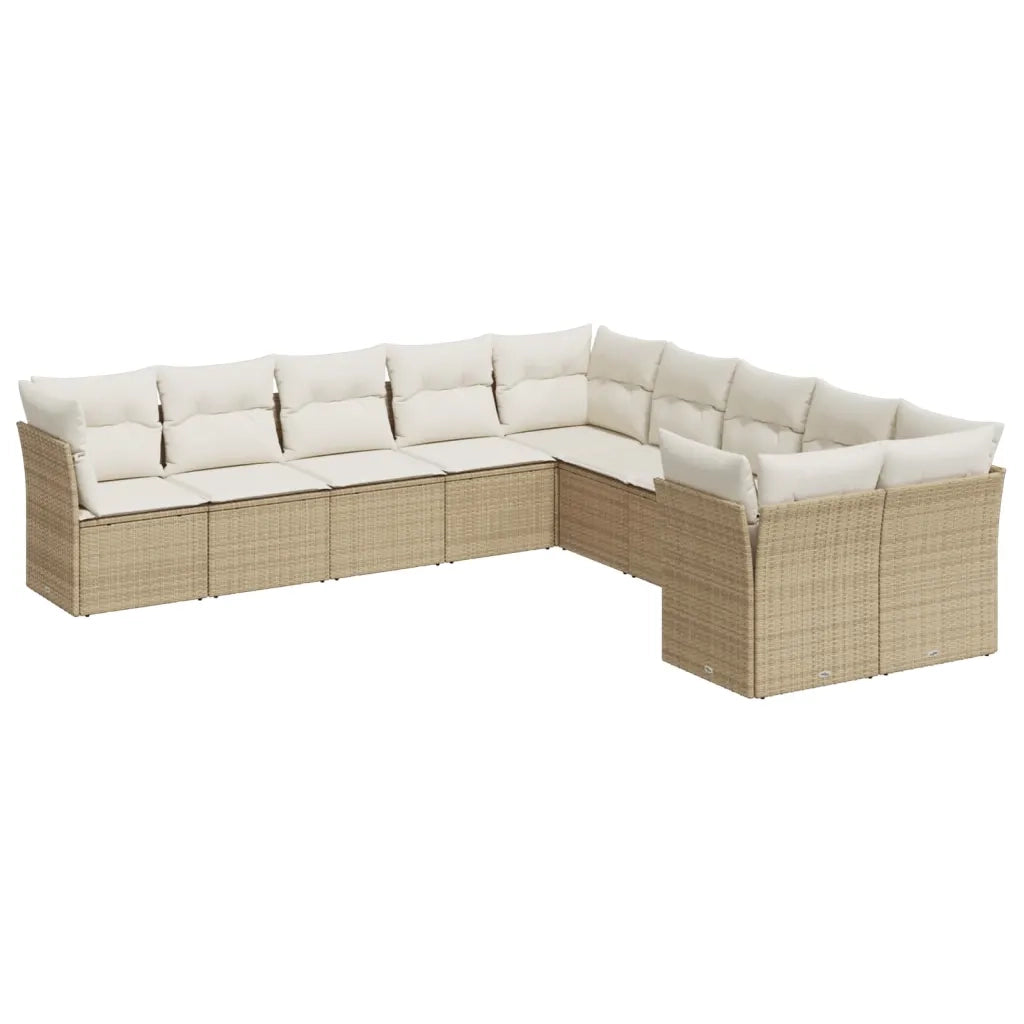 Set Divano da Giardino 10 pz con Cuscini Beige in Polyrattan 3250077