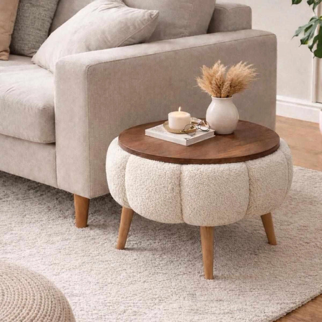 Tavolino in legno "Papatya" - 45 x 45 x 44 cm - Crema