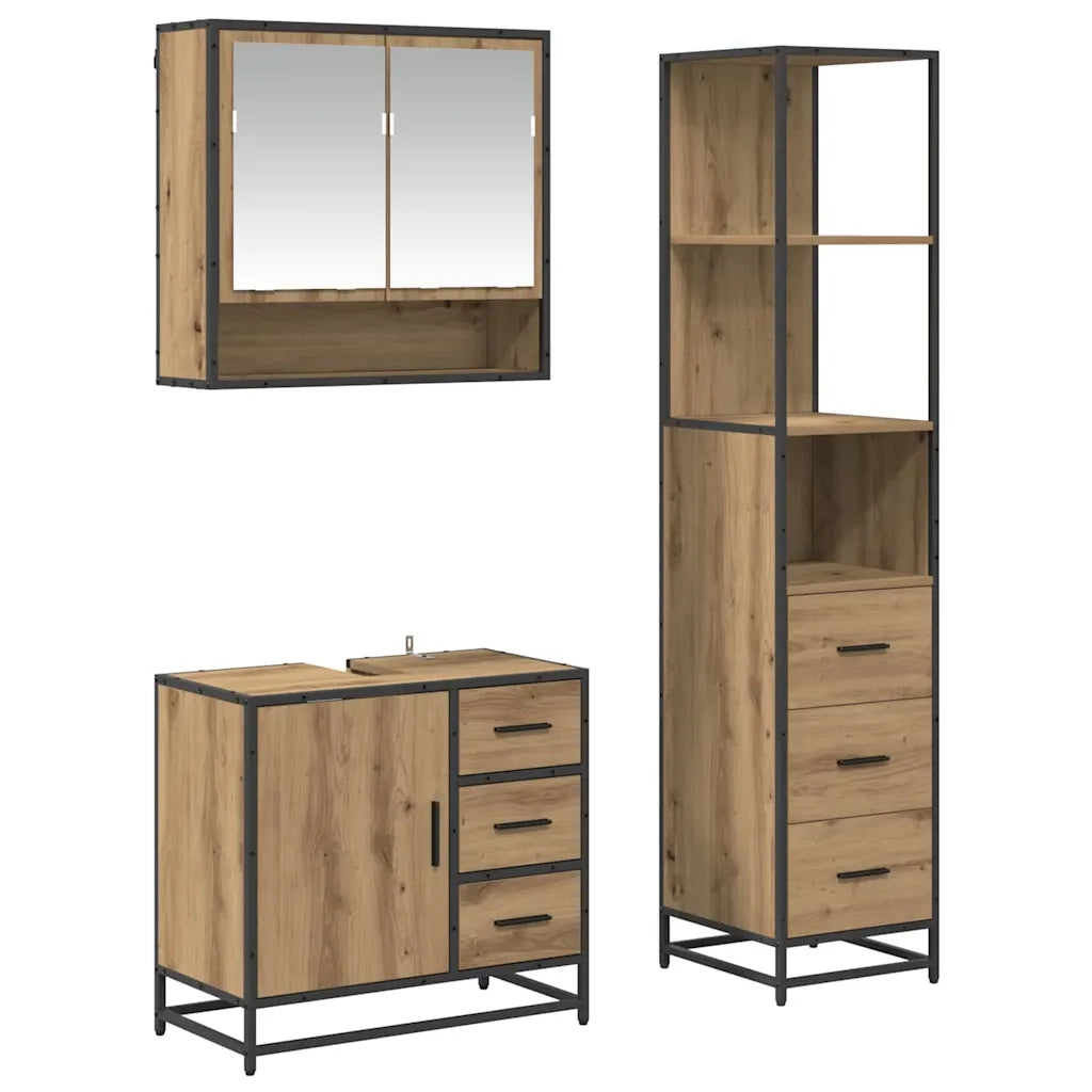Set di mobili per il bagno con porta 3 pcs Rovere artigianale 3402522