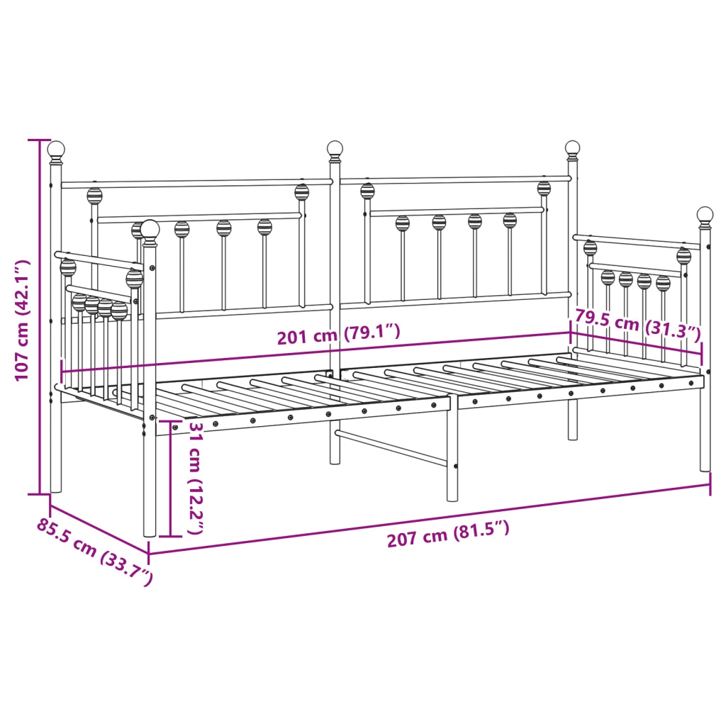 Struttura Letto Giornaliero Bianca 80x200 cm in Acciaio