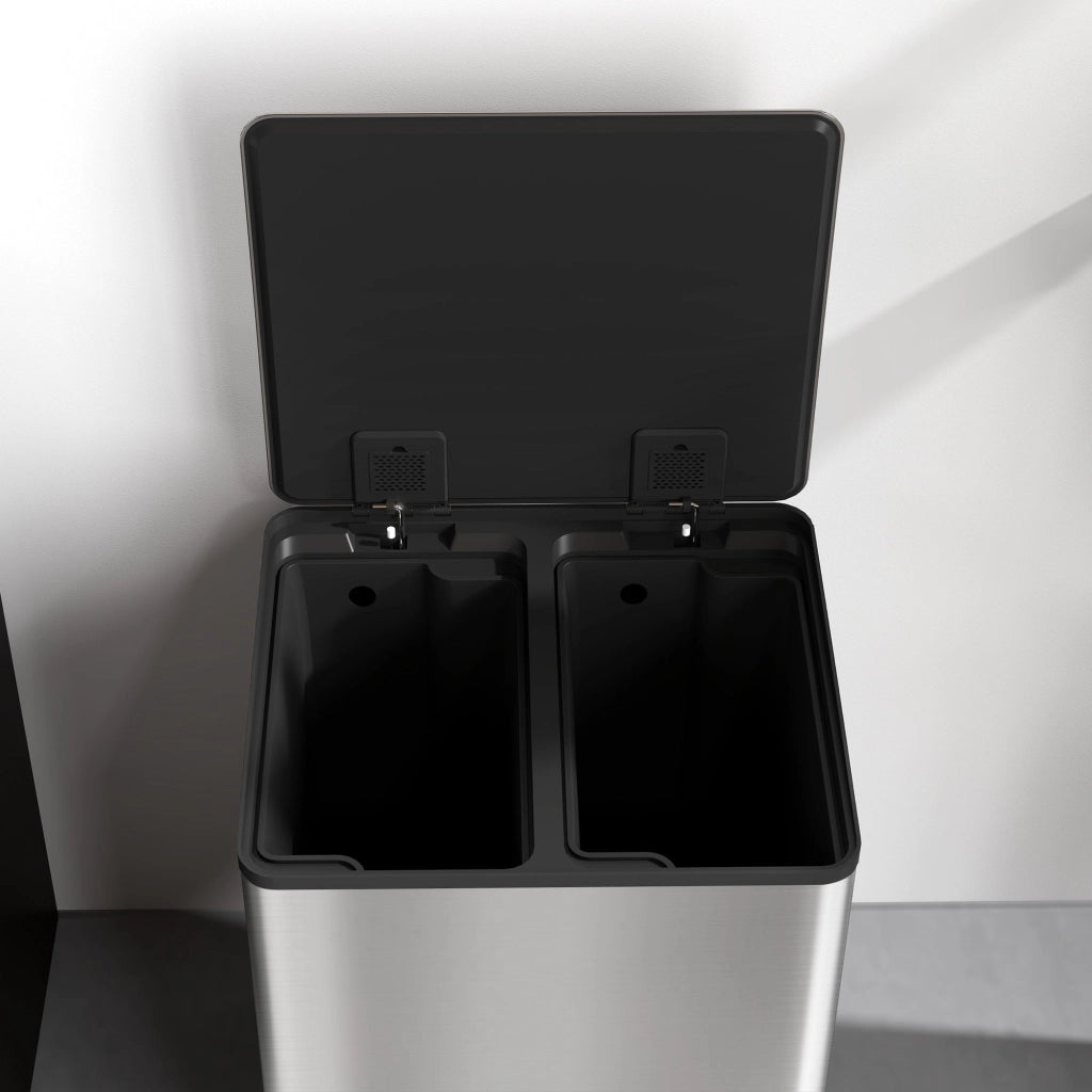 Pattumiera a Pedale 2 Sezioni 15L 41,8x36,7x44 cm in Acciaio Inox e PP