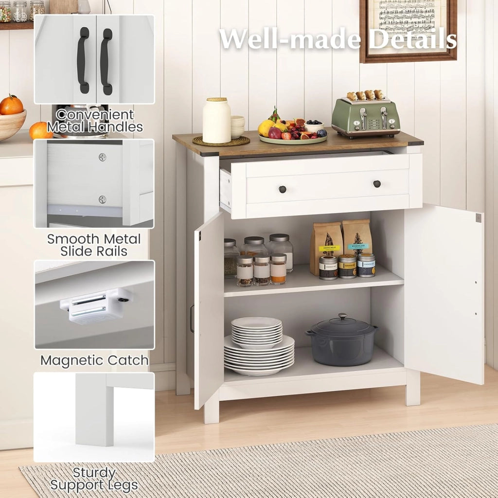 Credenza da Cucina con Ripiano Regolabile a 3 Livelli, Mobile Buffet con 2 Ante, 1 Cassetto, Armadio Dispensa per Sala da Pranzo, Soggiorno, 80 x 40 x 92 cm, Bianco (In 2 Pachhi)
