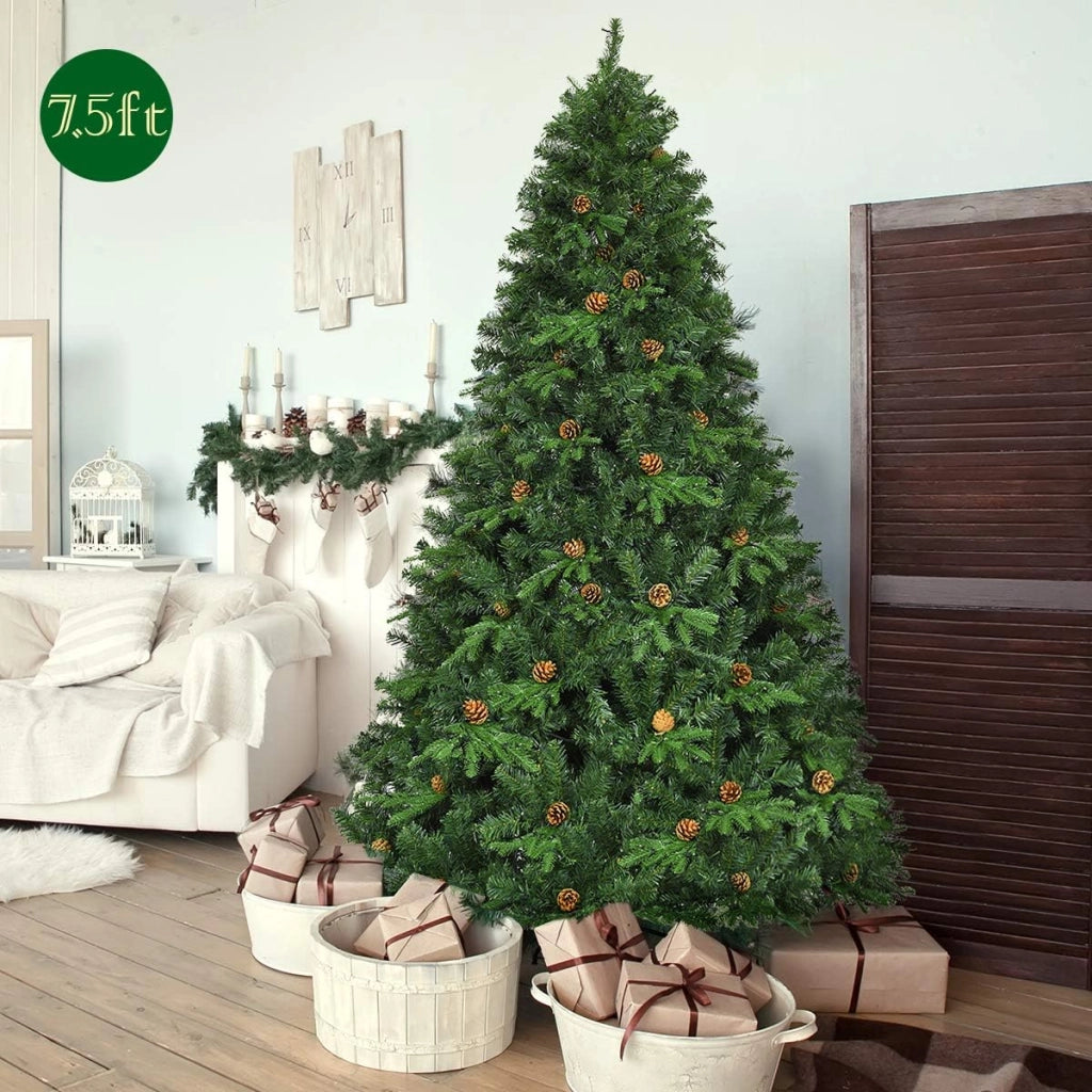 Albero di Natale 210/225/240 cm, Albero di Natale con 460/540/600 Luci a LED Bianco Caldo, 925/1125/1335 Rami e Pigne, Decorazione Natalizia per Casa e Negozio (225cm)